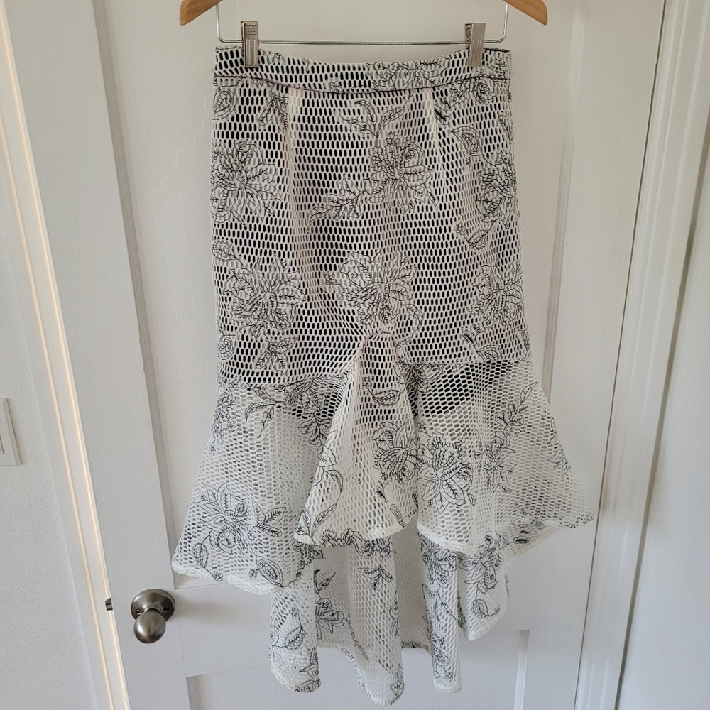 Premonition Black and White keyhole A line midi peplum skirt medium
